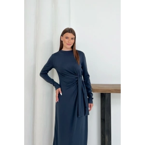 Kadın Antrasit Modal Kumaş Yandan Bağlama Detaylı Uzun Elbise