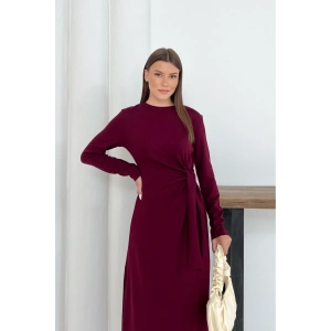 Kadın Bordo Modal Kumaş Yandan Bağlama Detaylı Uzun Elbise