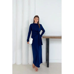 Kadın Lacivert Modal Kumaş Yandan Bağlama Detaylı Uzun Elbise