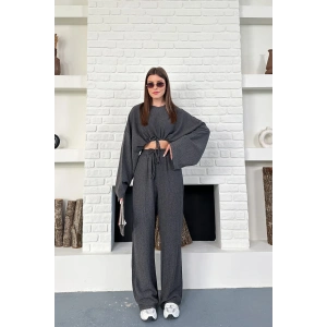 Kadın Uzun Kollu Crop Ve Yüksek Bel Pantolon Alt Üst Takım