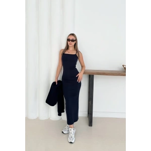 Lacivert Crop Hırka Ve Elbise İkili Takım