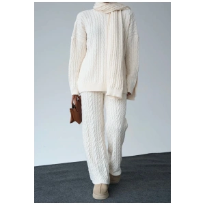 Kadın Atkılı Saç Örgülü Premium Pamuklu Balıkçı Yaka 3lü Takım