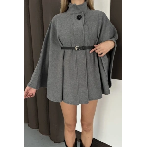 Kemer Detaylı Kaşe Antrasit Panço