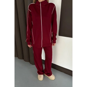 Kadın Bordo Ara Biyeli Uzun Eşofman Takımı