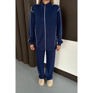 Kadın Lacivert Ara Biyeli Uzun Eşofman Takımı