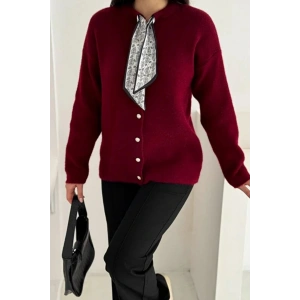 Fular Detaylı Düğmeli Triko Hırka