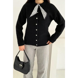 Fular Detaylı Düğmeli Triko Hırka