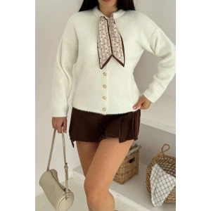 Fular Detaylı Düğmeli Triko Hırka