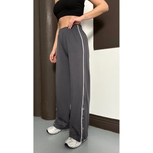 Kadın Gri Yan Şeritli Modal Bol Paça Baggy Eşofman Altı