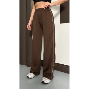 Kadın Kahverengi Yan Şeritli Modal Bol Paça Baggy Eşofman Altı