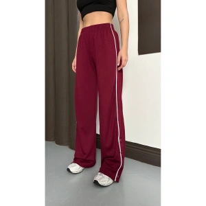 Kadın Bordo Yan Şeritli Modal Bol Paça Baggy Eşofman Altı