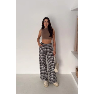 Kadın Ekose Yüksek Bel Palazzo Pantolon