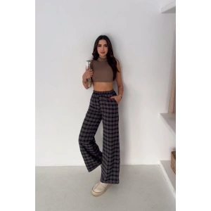 Kadın Ekose Yüksek Bel Palazzo Pantolon