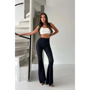 Kadın Siyah Yüksek Bel İspanyol Paça Günlük Pantolon