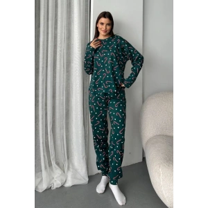 Kadın Şeker Desenli Alt Üst Pijama Takımı-Yeşil