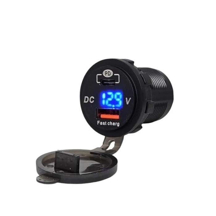 Babarvy Voltmetreli Type-C ve USB Girişi Kapaklı