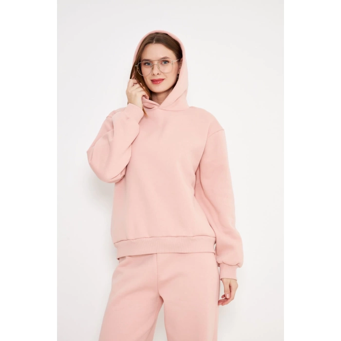 Kadın Kapüşonlu cepli Sweatshirt Pembe