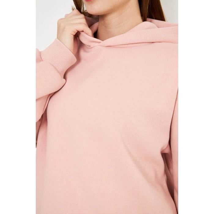 Kadın Kapüşonlu cepli Sweatshirt Pembe