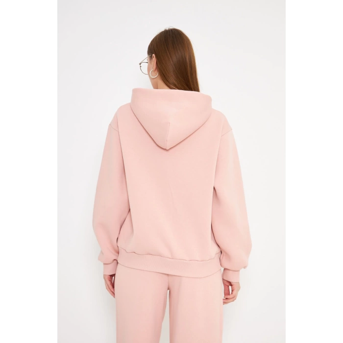 Kadın Kapüşonlu cepli Sweatshirt Pembe