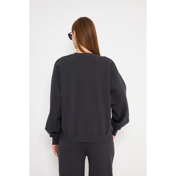 Kadın Bisiklet Yaka Sweatshirt Antrasit