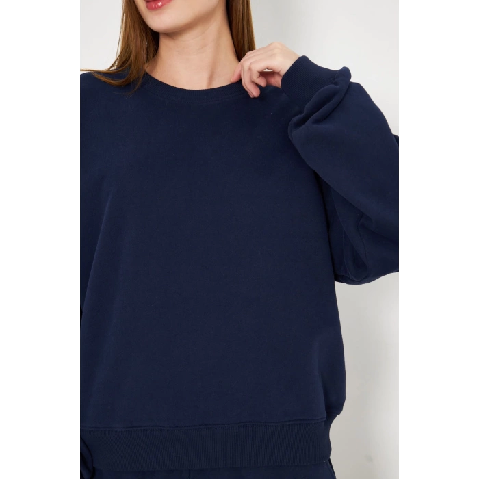 Kadın Bisiklet Yaka Sweatshirt Lacivert