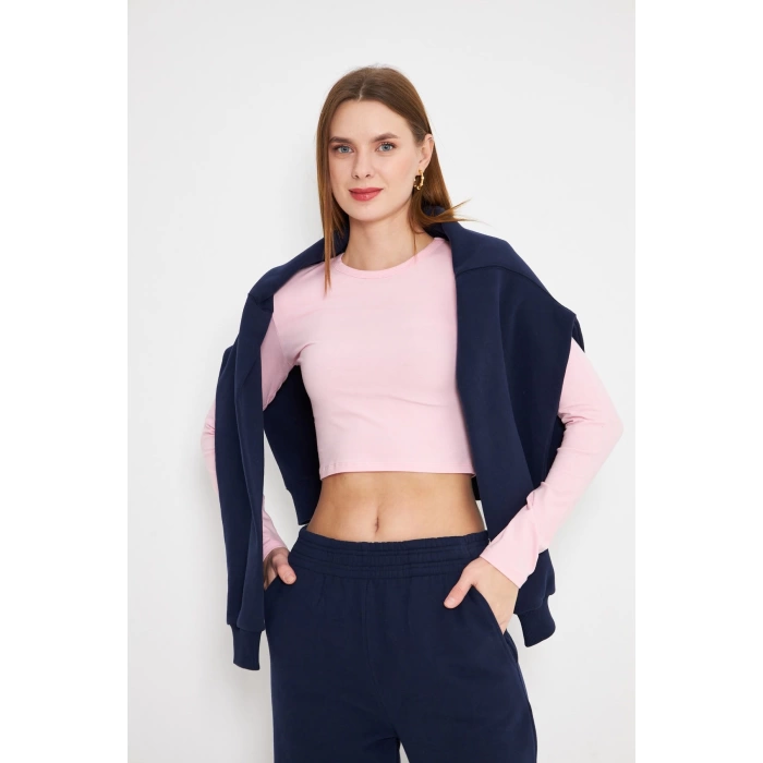 Kadın Bisiklet Yaka Sweatshirt Lacivert