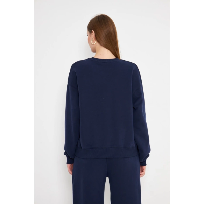 Kadın Bisiklet Yaka Sweatshirt Lacivert