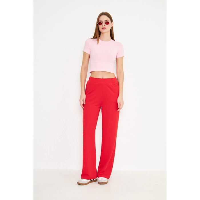 Elastanlı Crop Kısa Kol Tişört Pembe