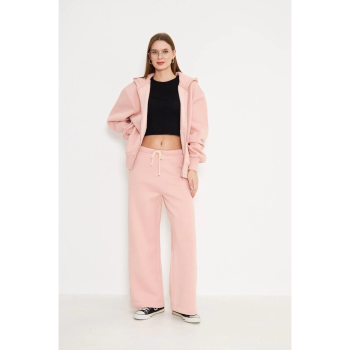 Kadın Kapüşonlu Fermuarlı Sweatshirt Pembe