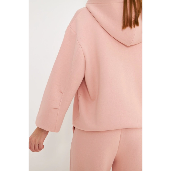 Kadın Kapüşonlu Fermuarlı Sweatshirt Pembe