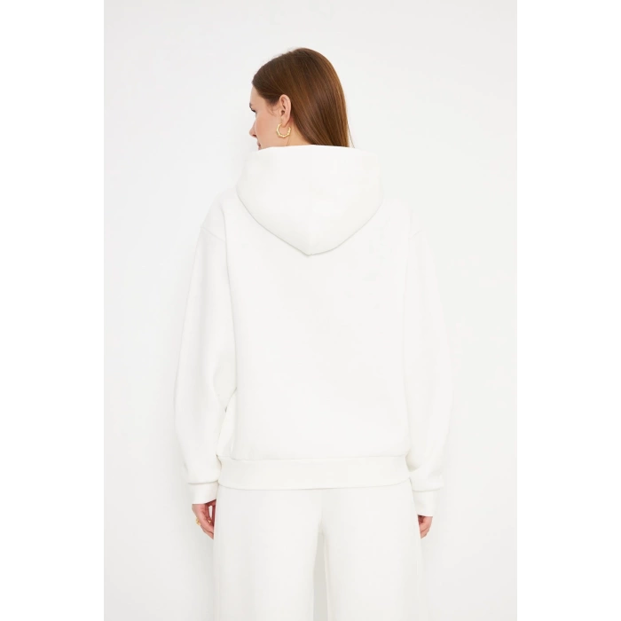 Kadın Kapüşonlu Sweatshirt Ekru