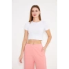 Kadın Elastanlı Crop Kısa Kol Tişört Beyaz