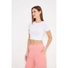 Kadın Elastanlı Crop Kısa Kol Tişört Beyaz
