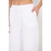 Orta Bel Elastik Düz Paça Kadın Pantolon Beyaz