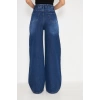 Orta Bel Baggy Model Geniş Paça Kadın Kot Pantolon Lacivert