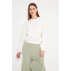 Kadın Bisiklet Yaka Uzun Kollu Sweatshirt Ekru