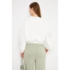 Kadın Bisiklet Yaka Uzun Kollu Sweatshirt Ekru