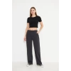 Kadın Elastanlı Crop Kısa Kol Tişört Siyah