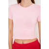 Elastanlı Crop Kısa Kol Tişört Pembe