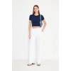 Elastanlı Crop Kısa Kol Tişört Lacivert