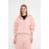 Kadın Kapüşonlu Fermuarlı Sweatshirt Pembe
