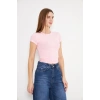 Crop Kısa Kol Elastan Tişört Pembe