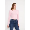 Crop Uzun Kol Elastanlı Tişört Pembe