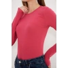 Crop Uzun Kol Elastanlı Tişört Fuşya