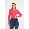 Crop Uzun Kol Elastanlı Tişört Fuşya