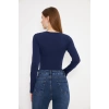Crop Uzun Kol Elastanlı Tişört Lacivert
