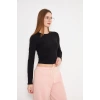 Crop Uzun Kol Elastanlı Tişört Siyah
