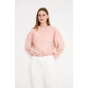 Kadın Bisiklet Yaka Sweatshirt Pembe