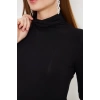 Kadın Yarım Balıkçı Yaka Kısa Kollu Tişört Siyah