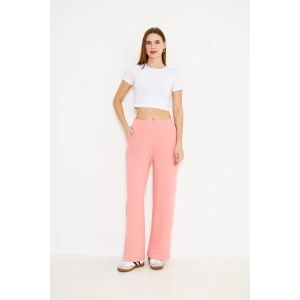Orta Bel Elastik Düz Paça Kadın Pantolon Pembe